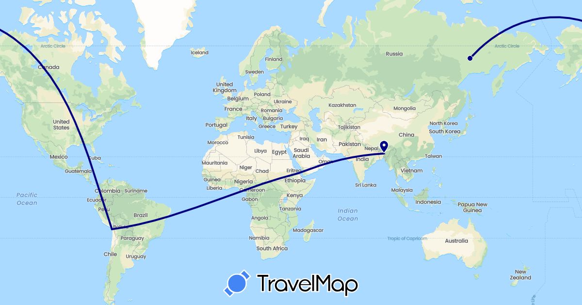 TravelMap itinerary: driving in Chile, Ethiopia, India, Russia (Africa, Asia, Europe, South America)